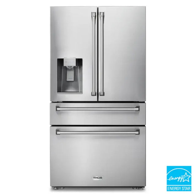 TRF3601FD Thor Kitchen 36 in. 22 cu. ft. French Door Refrigerator in Stainless Steel Counter Depth with Ice Maker and Water Dispenser