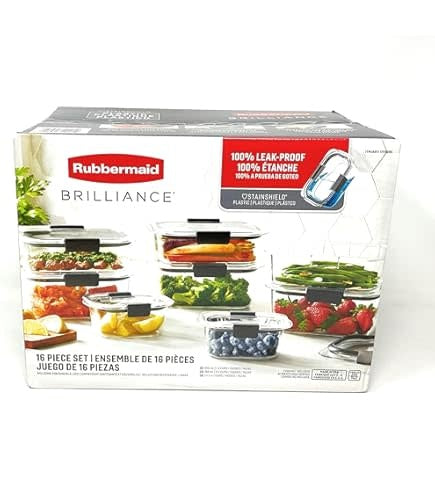 Rubbermaid Brilliance Plastic Food Storage Containers, Set of 16