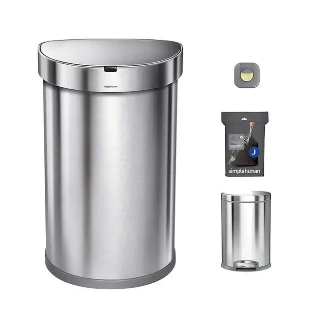 1401701 simplehuman 45L Semi Round Sensor Can and 4.5L Step Can with Odorsorb