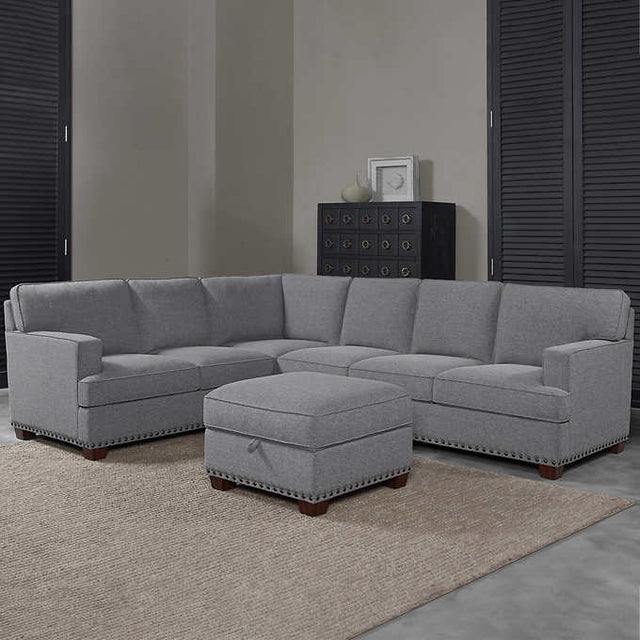 1518059 Thomasville Emilee Fabric Sectional with Storage Ottoman