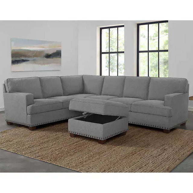 1656726 Thomasville Emilee Fabric Sectional with Storage Ottoman