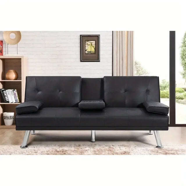 210TW239009 - Black Foldable Sofa Bed With Cup Holder