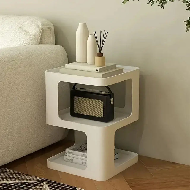 210XF274296-White Geometric Modern Chic Side Table with Space-Saving Storage