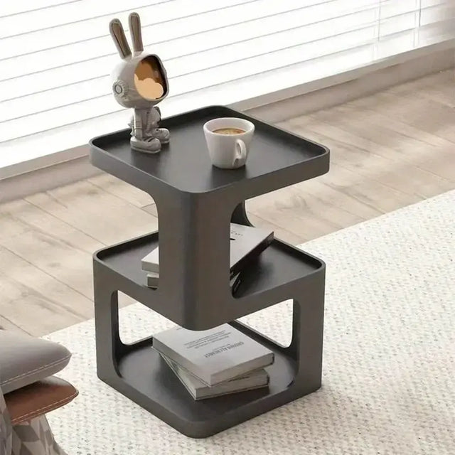 210XF274296-Black Geometric Modern Chic Side Table with Space-Saving Storage