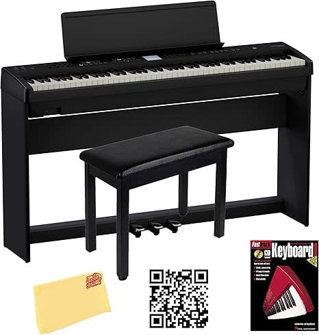 Roland FP-E50 88-Key Digital Piano - Black Bundle with Roland KSFE-50 Stand, Roland KPD-70 Three Pedal Unit, Bench, Online Piano Lessons, Instructional DVD, and Austin Bazaar Polishing Cloth