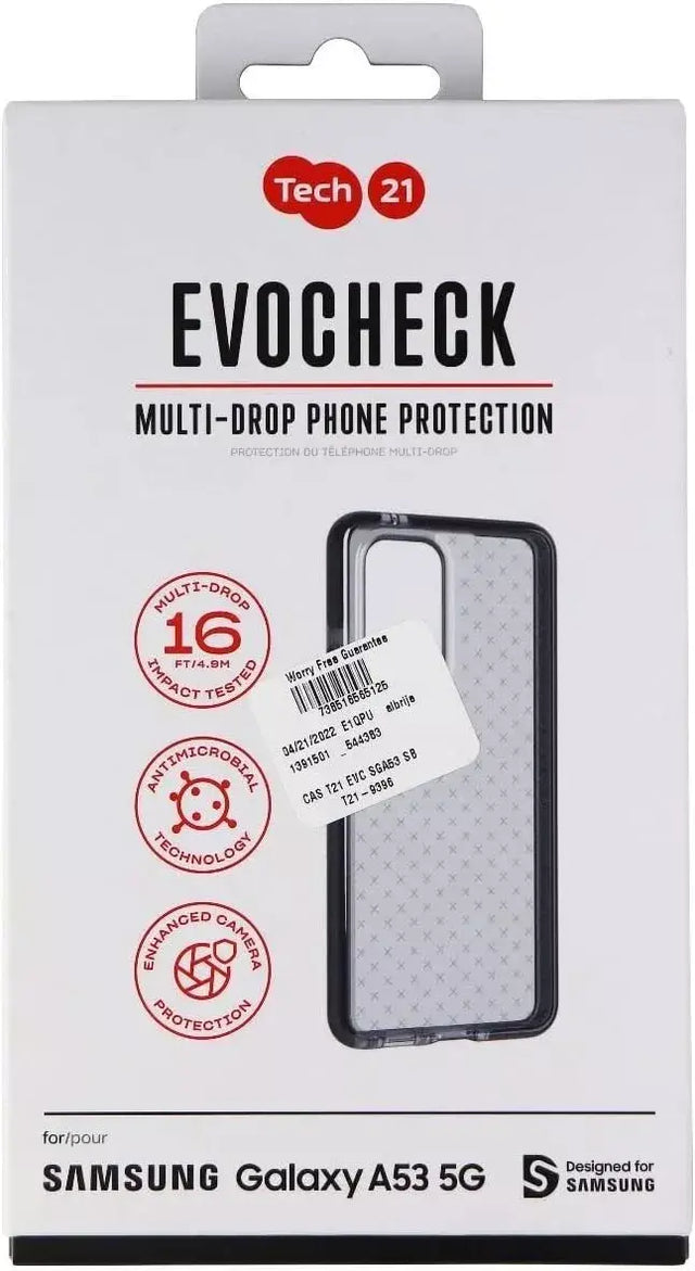 Tech21 Evo Check Series Flexible Gel Case for Samsung Galaxy A53 5G - Black.