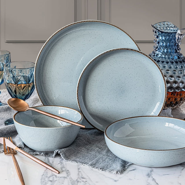 1705622 Over & Back Stoneware Dinnerware Set, 16 Piece in Blue