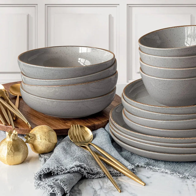 1759360 Over & Back Stoneware Dinnerware Set, 16 Piece in Dark Grey