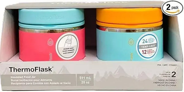 Thermoflask Insulated food jar Stainless steel BPA free 2 pack 20 oz Pink Blue