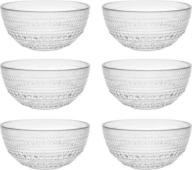 Fortessa Jupiter Vintage Glassware Collection 5 Inch Cereal Salad Dessert Snack All-Purpose Bowl 6 Pack, Clear, 14 Ounce (6 Pack)