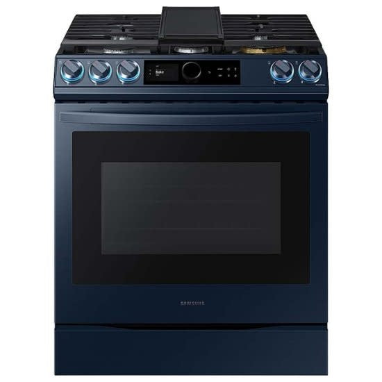 NX60A8711QN Samsung Bespoke 6 cu. ft. 5-Burner Smart Slide-in Gas Range with Self-Cleaning Convection Oven and Air Fry in Navy Steel