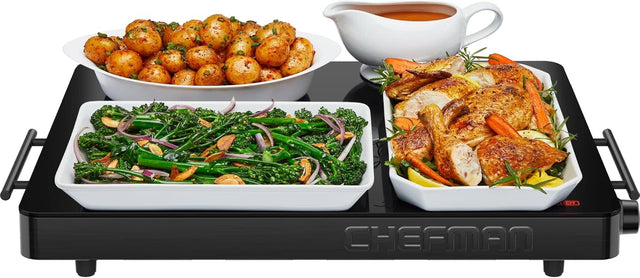 Chefman Electric Warming Tray with Adjustable Temperature Control, Perfect For Buffets, Restaurants, Parties, Events, and Home Dinners, Large 21” x 16” Glass-Top Surface Keeps Food Hot – Black