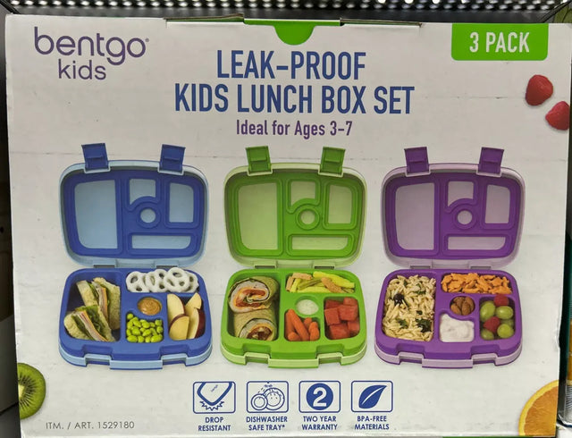 bentgo kids leak proof kids lunchbox set 3pk blue/green/pink