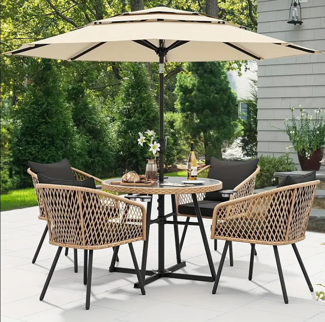 210PG162793  6-Piece Yarsca Patio Dining Set - 4-Person Outdoor Dining with Tempered Glass Tabletop, Cushioned Chairs,