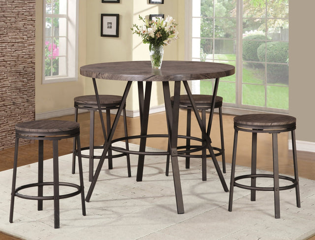 D365-5 Nationwide Contemporary Round Pub Set With Weathered Brown Table Top