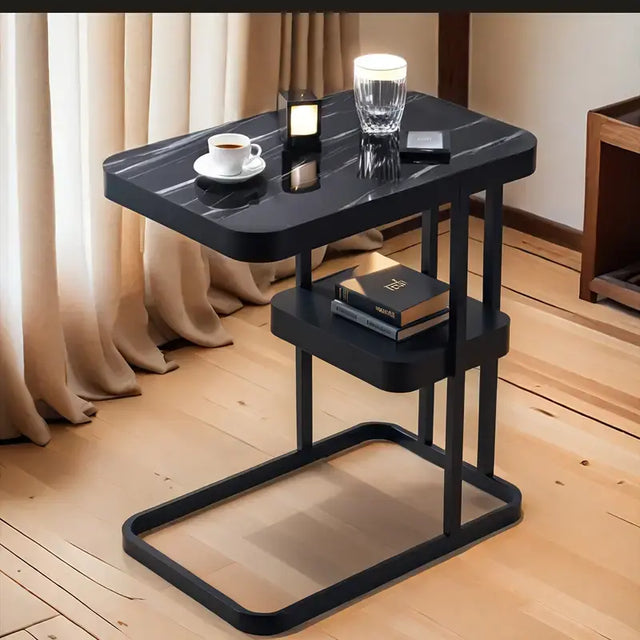 210FE249044-Black Stylish Double-Layer Iron Side Table