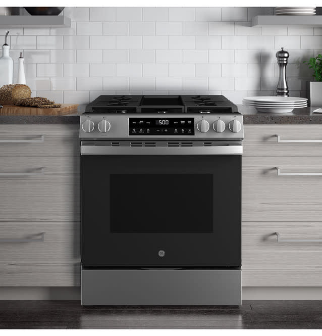 GGS500SVSS Gas GE® 30" Slide-In Front Control Gas Range with Crisp Mode 5.3. cu. ft.