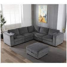 1435213 Brookhaven 6-piece Fabric Sectional Color: Gray Foam Seat Cushions Seat and Back Cushions are Attached Sinuous Spring and Webbing Suspension Solid Wood Legs with Black Finish