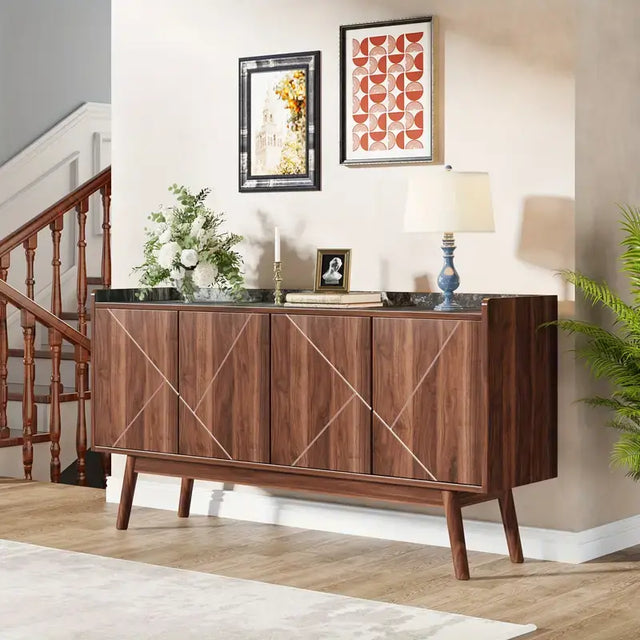 210YE214055 - Modern Natural Large Storage Cabinet With Doors For Living Room, Dining Room