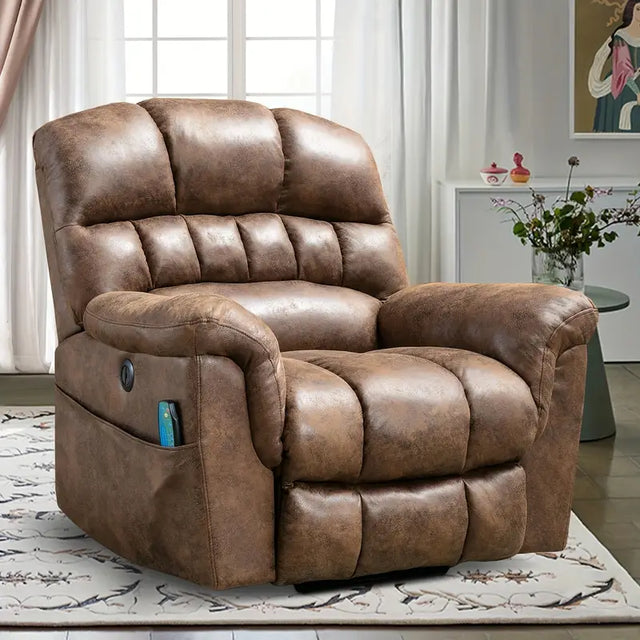 210XM201858 - Super Soft Brown Electric Leisure Sofa Recliner With Massage and Heating