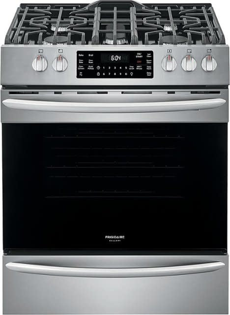 Frigidaire 30-in 5 Burners 5.6-cu ft Self-Cleaning Air Fry Convection Oven Slide-in Natural Gas Range (Smudge-proof Stainless Steel)