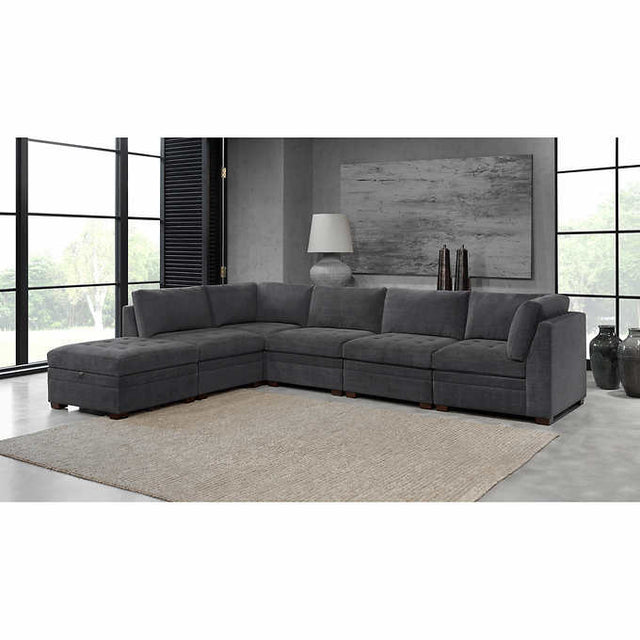 1414563 Tisdale Fabric Sectional with Storage Ottoman