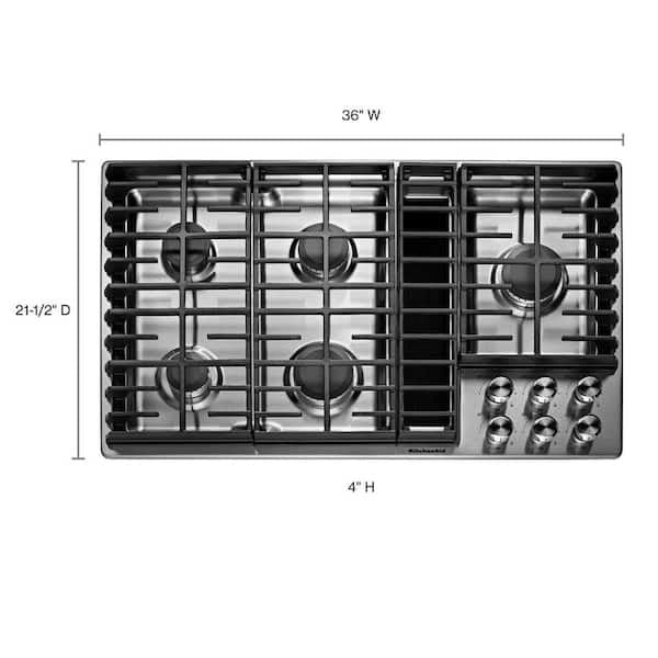 KCGD506GSS 36 in. Gas Downdraft Cooktop in Stainless Steel with 5 Burners