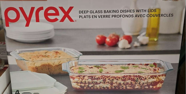 1820999 Pyrex Deep Glass Baking Dish with Plastic Lids Set, 4-pieces