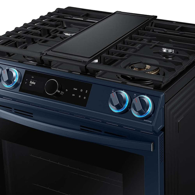 NX60A8711QN  BESPOKE 6.0 Cu. ft. Front Control Slide-in Gas Range with Smart Dial, Air Fry & Wi-Fi, Fingerprint Resistant - Navy Steel - Open Box