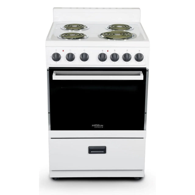 PRE2425GW - Premium Levella 24 in. 2.7 cu. ft. Single Oven Electric Range with 4 Burners and Storage Drawer in White