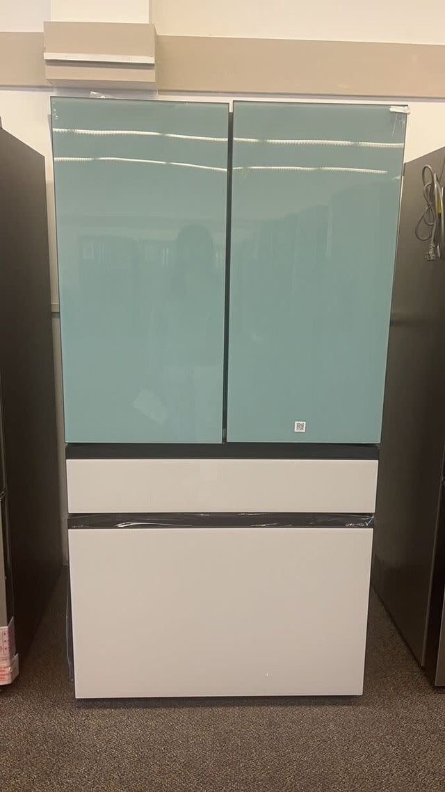 RF29BB86004M Samsung Bespoke 28.8-cu ft 4-Door Smart French Door Refrigerator with Dual Ice Maker and Door within Door (Morning Blue with White Glass Panels) ENERGY STAR