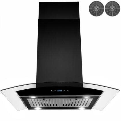 RH0480  AKDY 30 in. 343 CFM Convertible Kitchen Island Mount Range Hood in Black Painted Stainless Steel with Tempered Glass