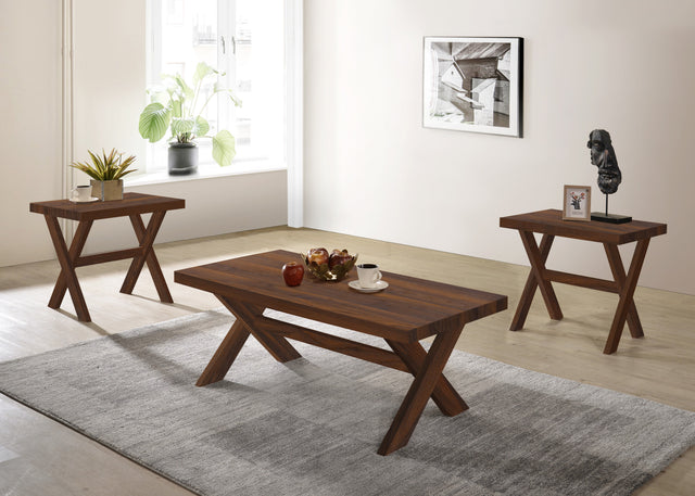 T710-3 NATIONWIDE Contemporary 3 Pack Tables in a Brown Woodgrain Finish