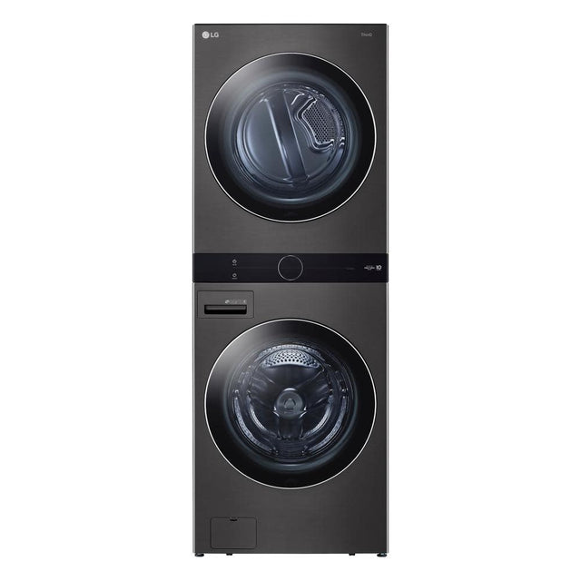 WKEX200HBA WashTower Stacked SMART Laundry Center 4.5 Cu.Ft. Front Load Washer & 7.4 Cu.Ft. Electric Dryer in Black Steel w/ Steam